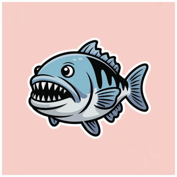 Cartoon Bass Fish with Sharp Teeth and Big Eyes.