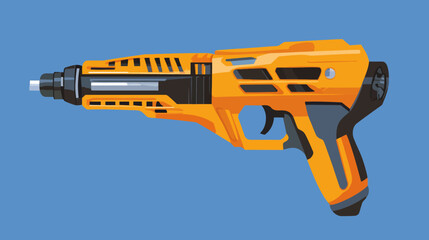 Naklejka premium A cartoon-style illustration of a futuristic, orange-and-black pistol against a blue background