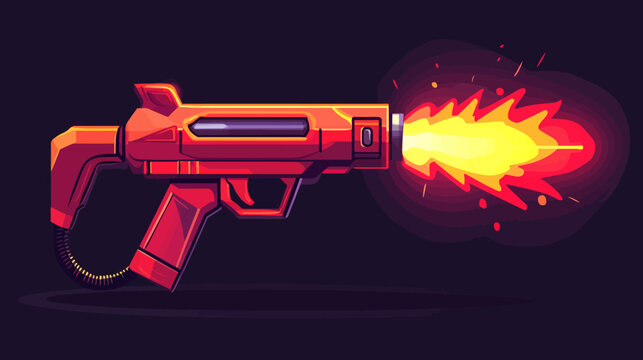 Digital illustration of a red stylized futuristic weapon firing a stream of light against dark background