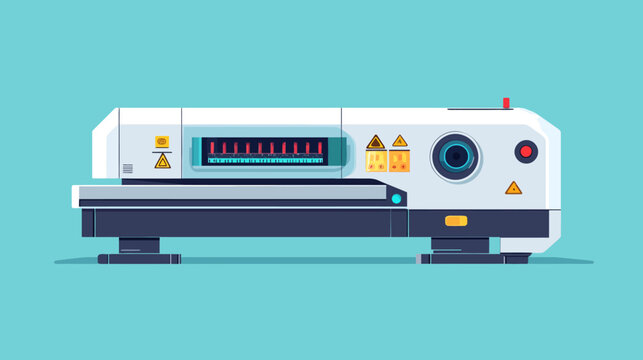 Flat illustration of a large industrial machine, featuring a control panel and complex internal mechanisms