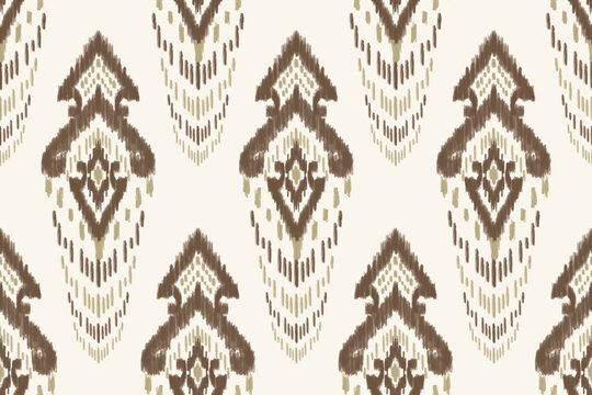 Ikat seamless pattern in light brown tones with a refined geometric texture inspired by traditional woven textile design. Elegant and neutral style ideal for fabric, upholstery, wallpaper
