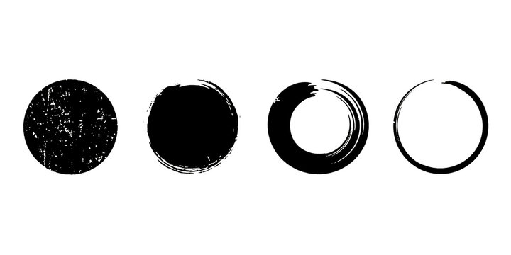 Set different circle brush strokes isolated, hand drawn paint brush circle logo gold frame &ndash; vector