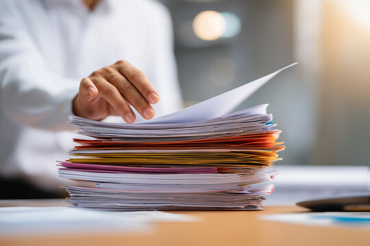 Accountant showing office document auditing concept ,plan review process and assess correctness ,Management of important document storage of organization ,document system ,accountant Audit documents
