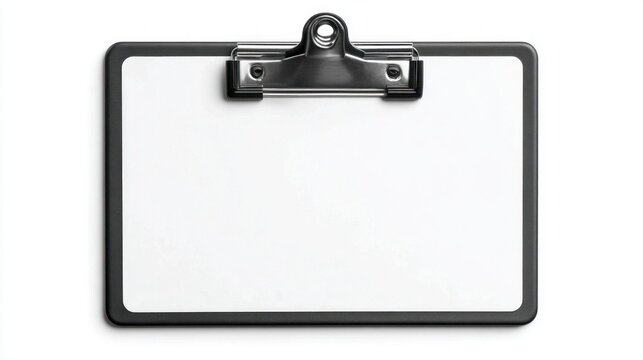 Blank clipboard with metal clip on white background, ready for your content