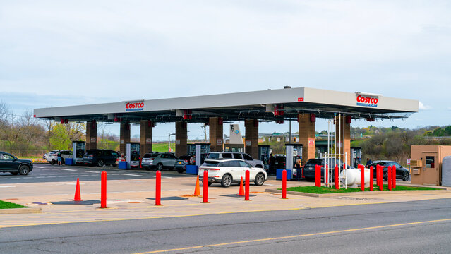 Camillus, NY - Apr 18, 2026: Costco Gas station serving Costco Wholesale members. Costco, founded in 1983, operates more than 600 U.S. warehouses and over 870 worldwide