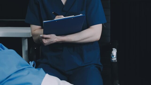 Positive female caregiver visit smiling senior disabled grandmother check heart rate, young woman doctor use statoscope do regular checkup of old lady patient at home, elderly healthcare concept