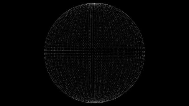 Abstract 4K seamless loop of a 3D voxel sphere core. Mathematical digital geometry animation with particle grid and structural volume. Perfect for AI, big data, and technology backgrounds.
