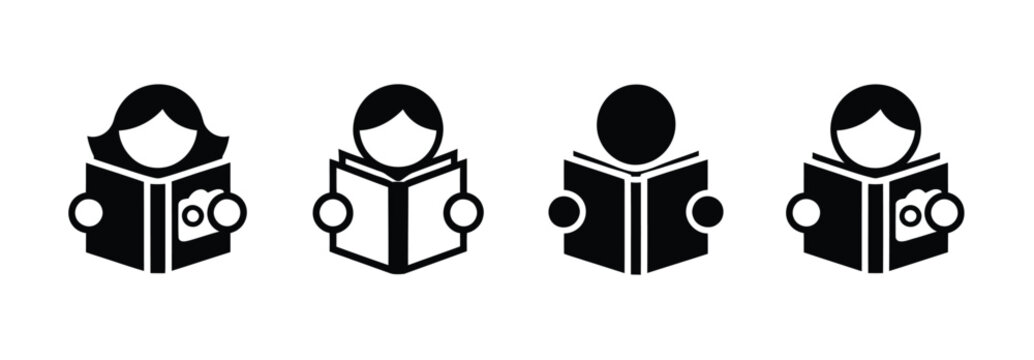 Reading book icon set representing education learning reader activity read book symbol clean vector design isolated on white background