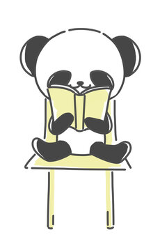 イスに座って本を読むパンダ
