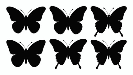 Black Butterfly Silhouettes Vector Set Various Shapes on White Background © MstRazina