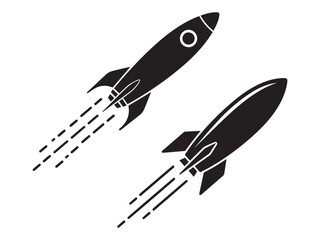 Obraz premium Two rockets launching into sky speed forward momentum launch start progress journey.