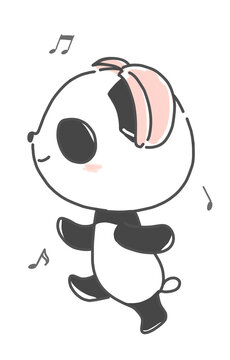 ヘッドフォンをつけて歩くパンダ