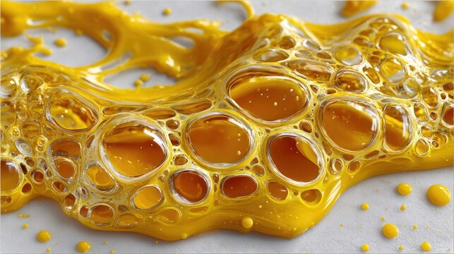 Golden viscous liquid with bubbles texture.