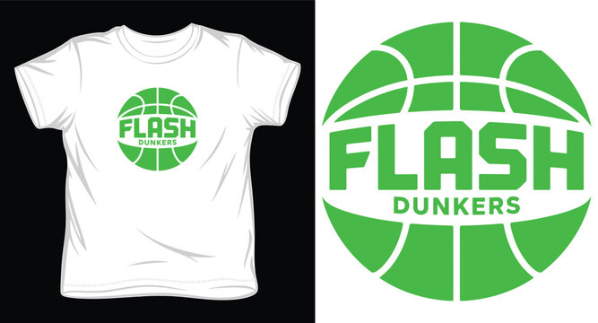 Green basketball logo with text flash dunkers for apparel.