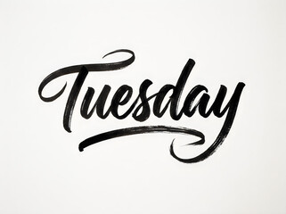 Obraz premium Tuesday word in black brush script on white background 