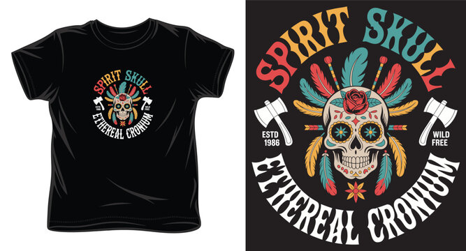 Spirit skull ethereal cranium day of dead t-shirt design.
