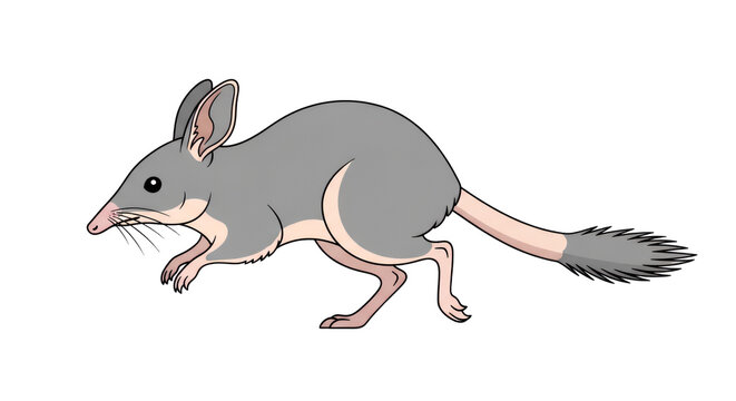Cute Cartoon Bilby Illustration Isolated on White Background, Long-eared Australian Marsupial Jumping Character Art