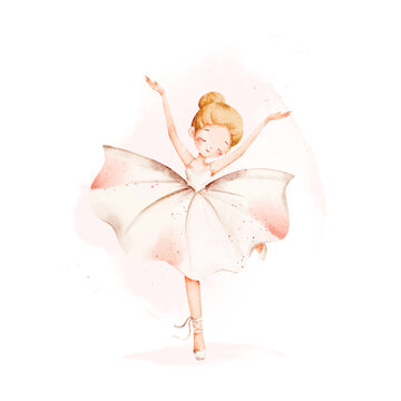 Watercolor Illustration of Beautiful Ballerina