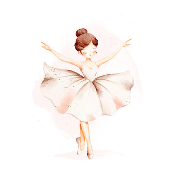 Watercolor Illustration of Beautiful Ballerina