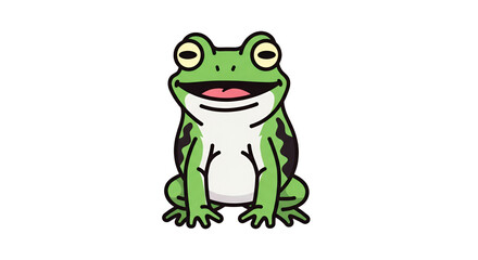 Fototapeta premium Cute Green Cartoon Frog Illustration - Happy Smiling Amphibian Character Isolated on White Background for Web Design, Stickers, and Kids Apps