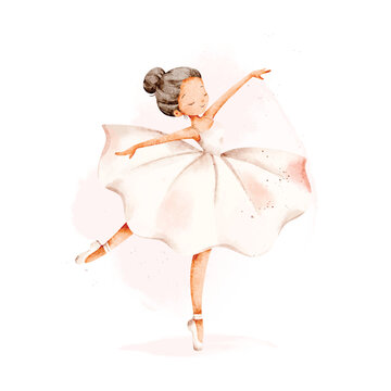Watercolor Illustration of Beautiful Ballerina