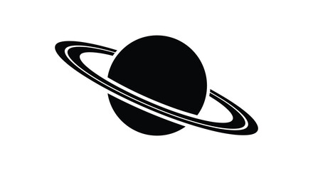 A striking black silhouette of saturn with prominent rings against a white background silhouette © Kuntol02