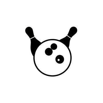 Bowling ball and pins icon graphic.