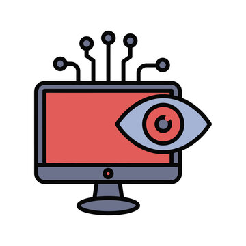 cartoon computer monitor with eye on screen isolated on transparent background