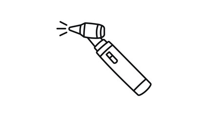 Otoscope Minimalist Black Line Vector Icon on White Background. Handheld medical ear examination tool with editable stroke for customizable line weight, perfect for healthcare and clinic designs. © Wasenat