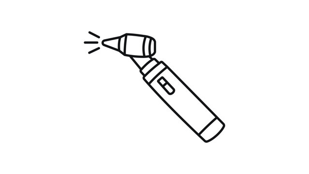 Otoscope Minimalist Black Line Vector Icon on White Background. Handheld medical ear examination tool with editable stroke for customizable line weight, perfect for healthcare and clinic designs.