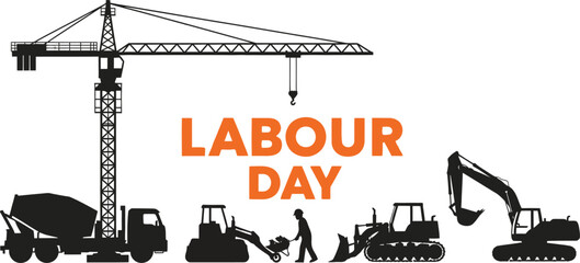 labour day construction scene with crane and machinery silhouettes © MDSHAHINUR