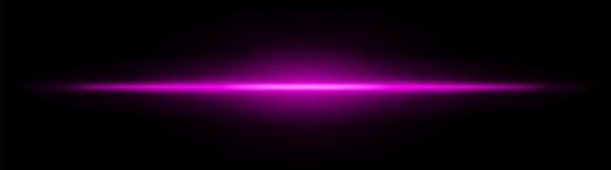 Obraz premium Neon laser beam. Magenta horizontal light streak with intense glow blur, radiant core line across dark background, minimal sci fi style, luminous flare effect, abstract energy wave, soft bloom aura.