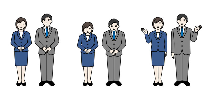 お辞儀をするビジネスパーソン セット