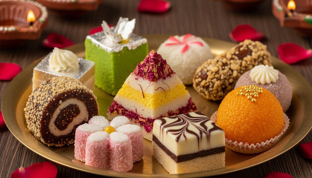Mix mithai or milk made sweets of indian and pakistani festivals
