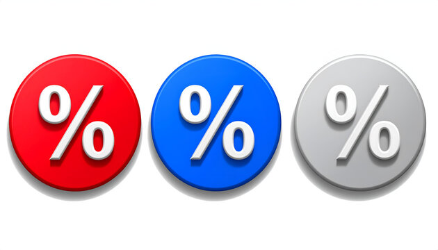 Three Percentage Signs on Colored Circles for Discounts.