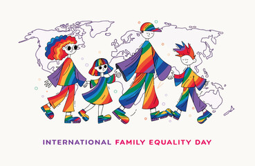 Fototapeta premium International Family Equality Day Rainbow Family Illustration Celebrating LGBTQ+ Pride, Diversity and Togetherness