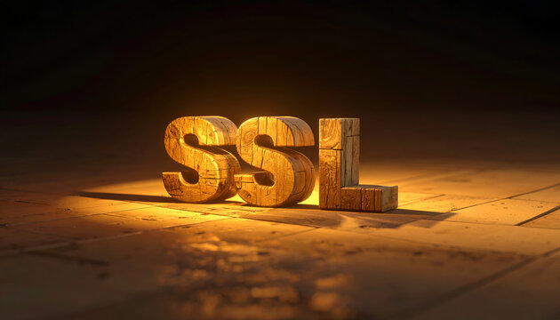 3D Wooden Letters SSL Symbolizing Security and Technology.