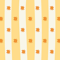 Obraz premium Seamless Yellow Striped Floral Pattern with Orange Flowers