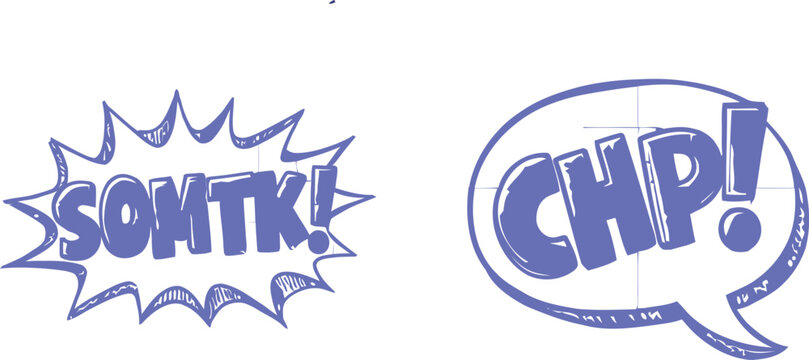 Comic book speech bubbles with onomatopoeia 'somk ' and 'chp '