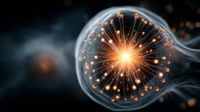High-tech molecular delivery with glowing AI particles attaching