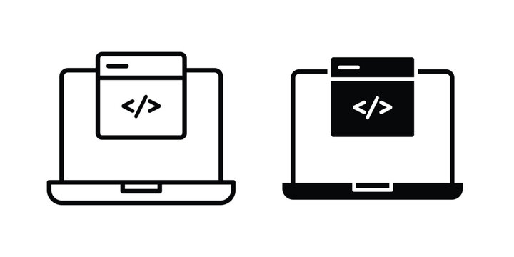 Display code icon design project. Editable clipart and line icons