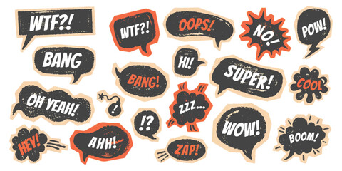 Set of comic speech bubbles with expression words like wow bang and boom in a pop art style © md
