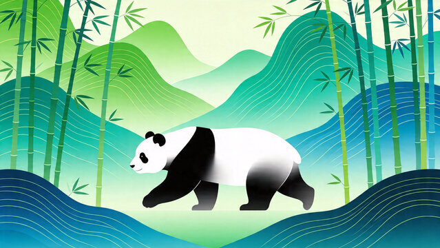 Panda in bamboo forest