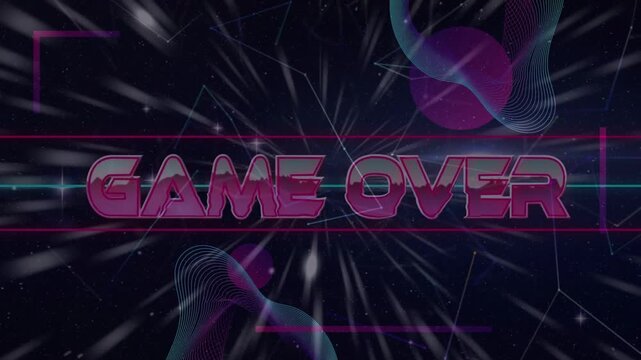 Tilted magenta outline rotating in space revealing GAME OVER cyan line passing marking gaming end