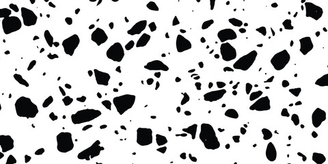 Fototapeta premium Black terrazzo stone pattern with small scattered rock pieces and organic shapes