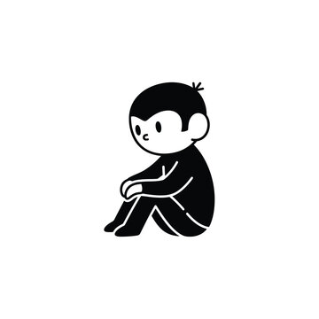 Sad little cartoon monkey sitting down.
