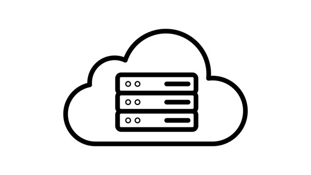Cloud Server Editable Stroke Vector Icon. Minimalist black line illustration of cloud computing, data storage, and network hosting on a white background. Scalable SVG for web and app design.