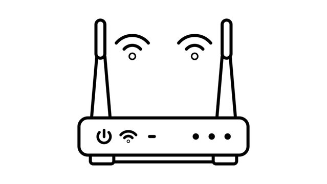 Minimalist Dual Antenna Wi-Fi Router Vector Icon with Editable Stroke. Modern Black Line Illustration of a Wireless Network Modem for High-Speed Internet, Technology, and Smart Home Connectivity.
