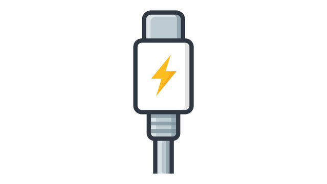 Modern flat vector icon of a Thunderbolt or USB-C cable with a yellow lightning bolt symbol, representing fast charging and high-speed data transfer, isolated on white background illustration.