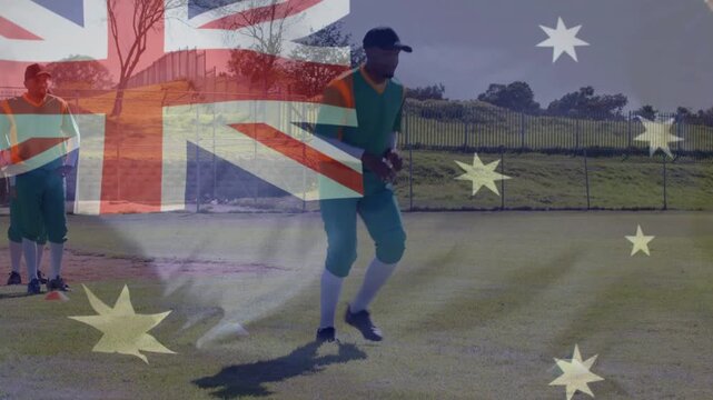 Man stepping forward delivering instep kick in training, ball traveling under AUS flag overlay